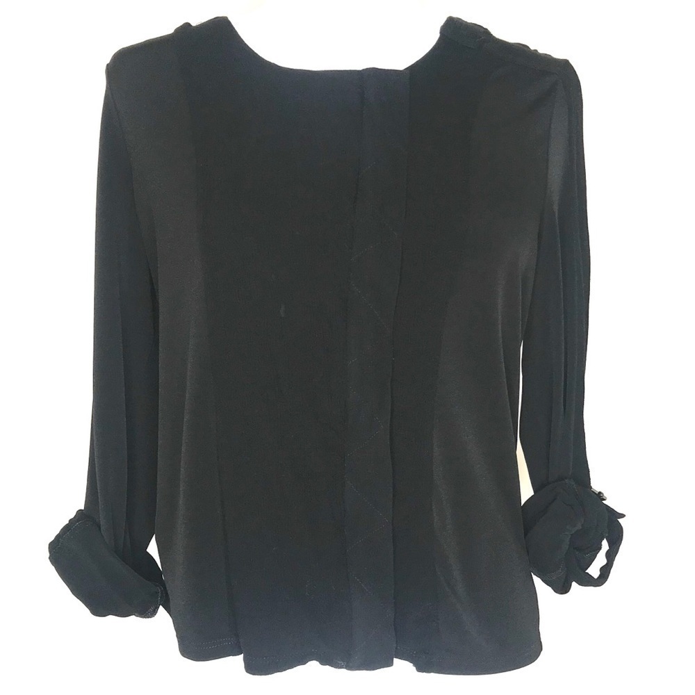 CALVIN KLEIN Black Zipper Crepe Tab Sleeve Blouse
